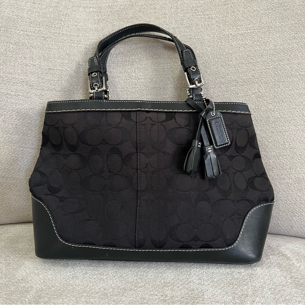 Coach Black Signature Canvas Satchel Tassle Leather Accents J04M-6038